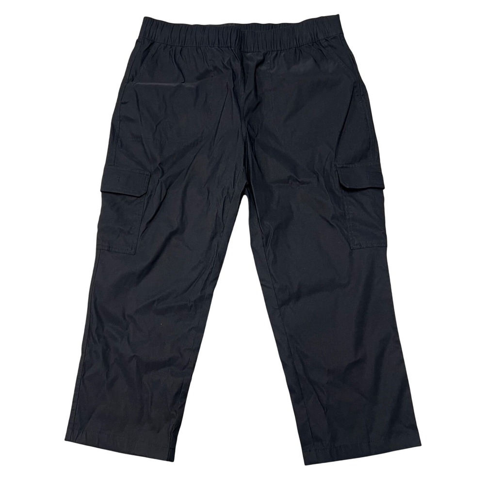 Eddie Bauer Womens Black Cargo Pants Elastic Waist Drawstring Size 12 Outdoor